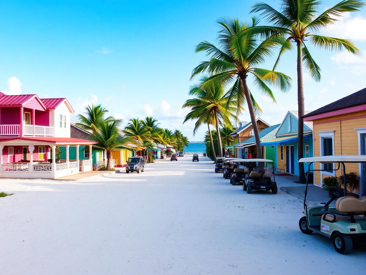 Sandy main street in San Pedro on Ambergris Caye, Belize