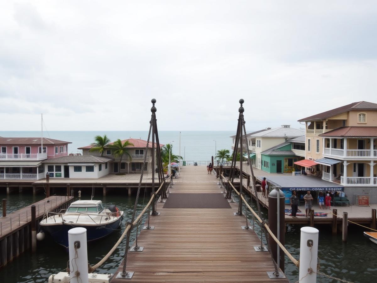 Waterfront and harbour buildings in Belize City, Belize