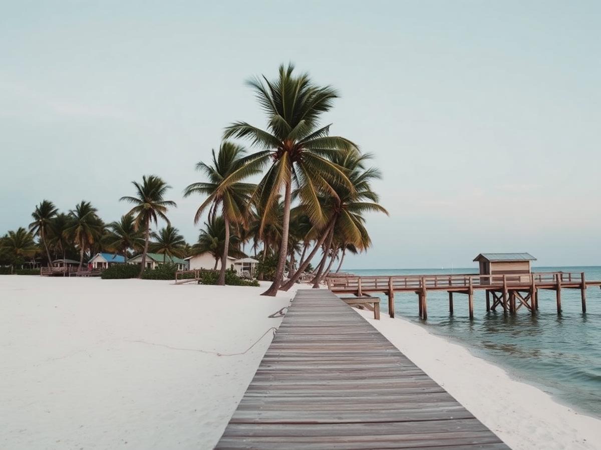 Beach and wooden dock on the Placencia peninsula, Belize